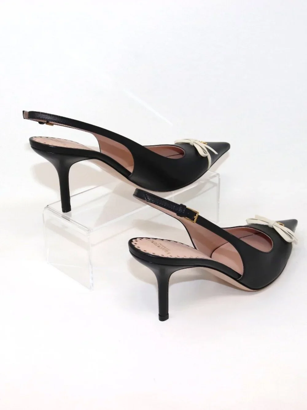 Valentino 37.5 NEW With Box Bepointy Slingback Pump Black & Ivory Patent Leather